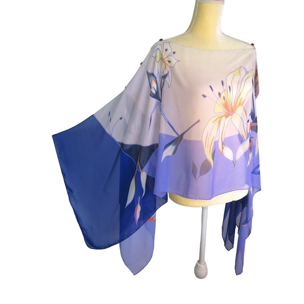 NWT Purple PINEAPPLE MOON All Season Tropical Wrap Shawl Poncho Chiffon Women